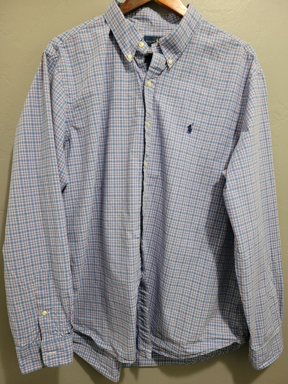 Ralph Lauren Light Blue and White Plaid Button-Down Shirt